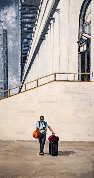 Uber at Penn - oil on canvas - 24x44 in.  $3500.